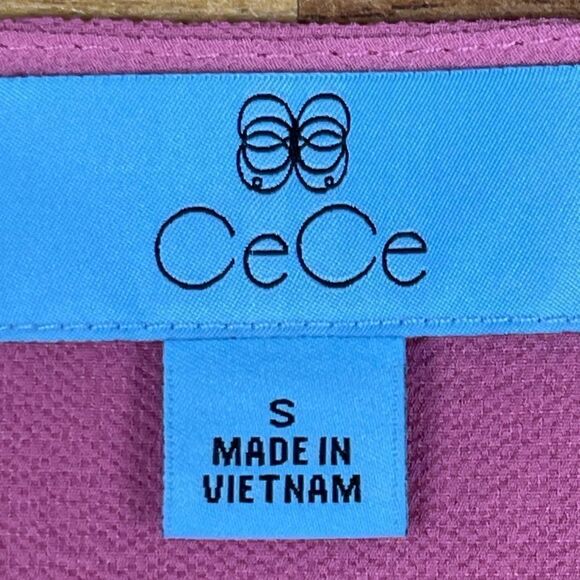 CeCe Bow Tie Cuff 3/4 Sleeves Crepe V Neck Blouse Top Pink Sz S Barbiecore New - Picture 7 of 8